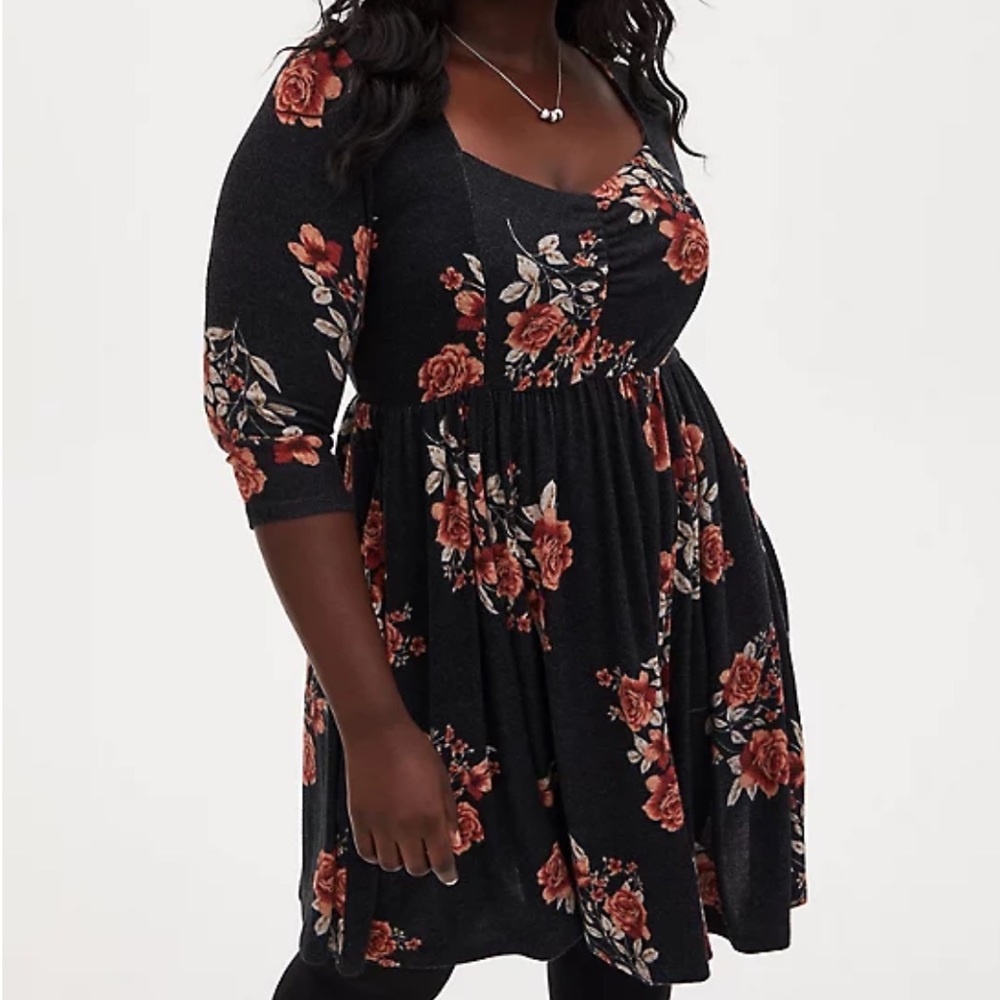 NWT Torrid Super Soft Black Floral Skater Dress - Picture 2 of 6